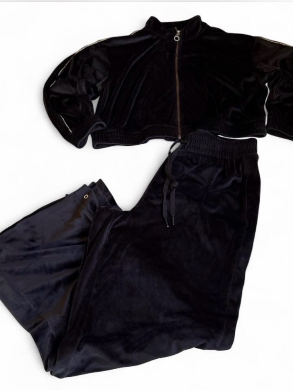 Victoria's Secret Black Velour Track Pants & Zip Jacket Set